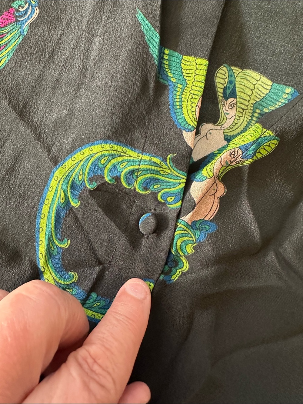 Catherine Gee Daria French Cuff Silk Blouse — Black with Green Print - Picture 9 of 11